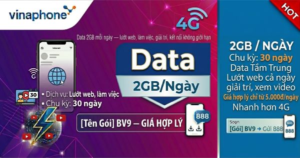 Gói Cước 2GB Vinaphone – Data Tầm Trung Giá Hợp Lý 2026