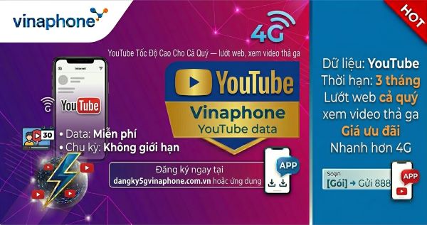 Gói Cước YouTube Vinaphone – Miễn Phí Data Xem Video Không Giới Hạn 2026